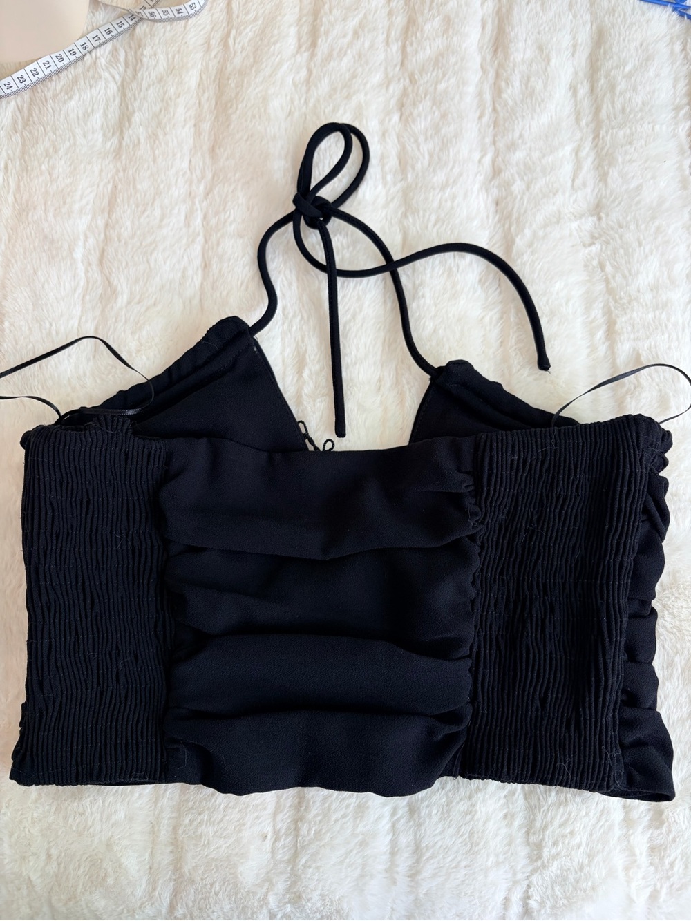 Zara Black Halter Ruched Crop Top